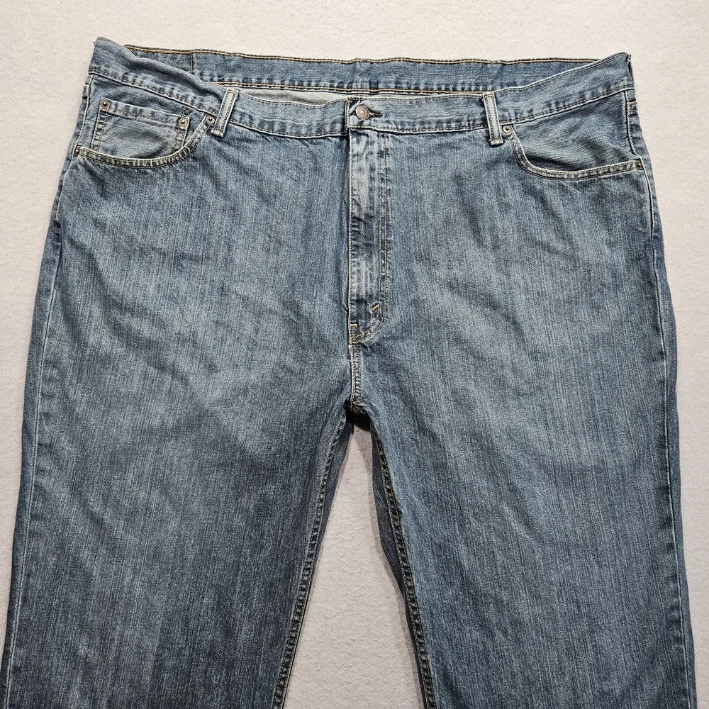 Levis 559 Relaxed Straight Jeans Mens 50x31 Blue Medium Wash Trucker Damaged